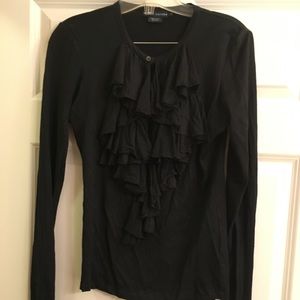 Black Silk Ruffle Ralph Lauren Long Sleeve Top